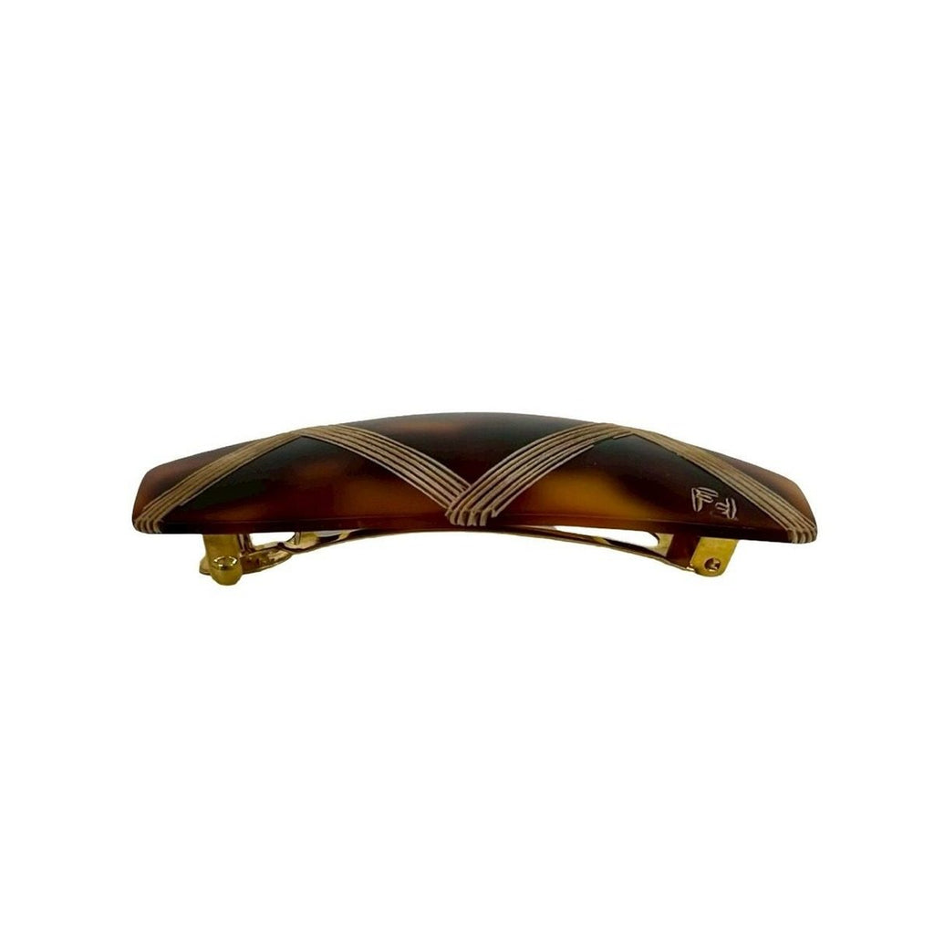 Fendi FF Logo Tortoiseshell Plastic Barrette Hair Brown — view 3