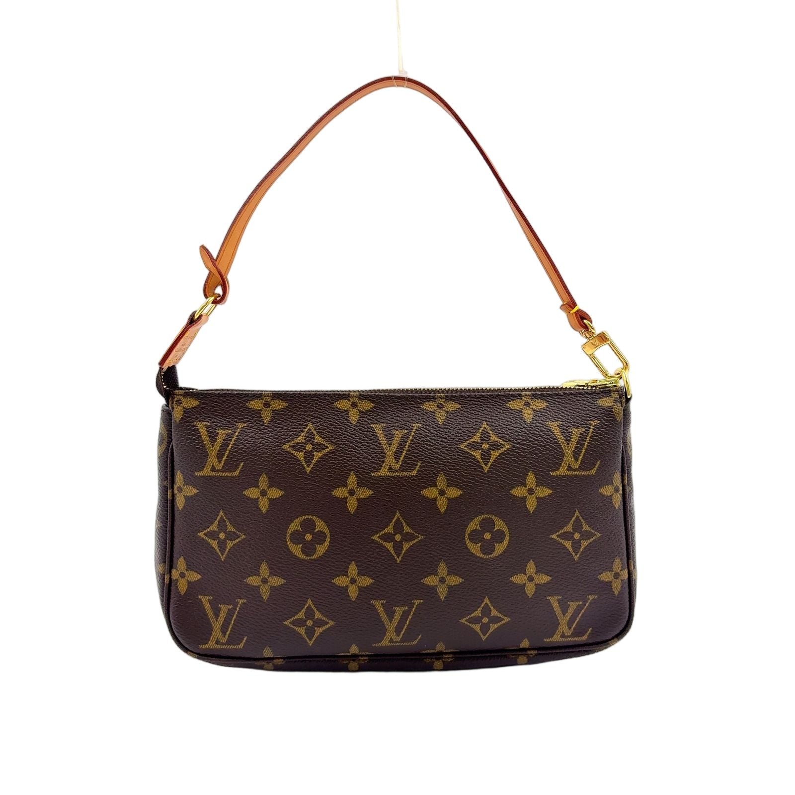 Louis Vuitton Pochette Monogram Leather Brown Handbag Gold