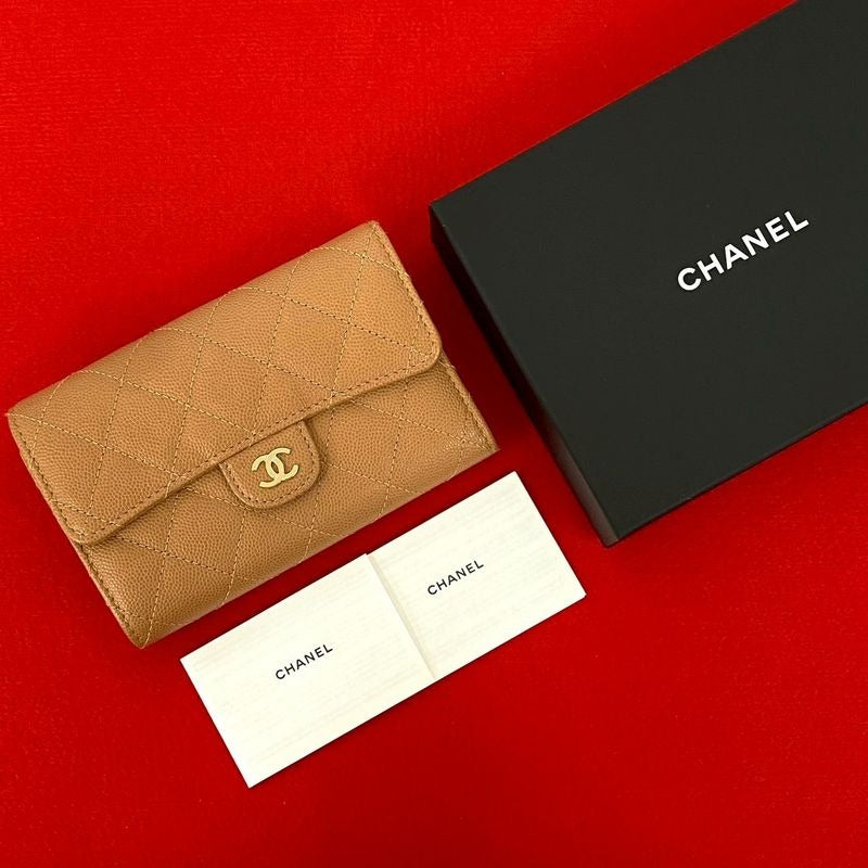 Chanel Quilted Coco Mark Caviar Leather Trifold