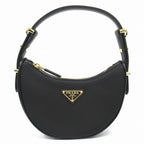 Prada Ake Small Nylon Leather Shoulder Hand Bag Triangle Logo Gold Black