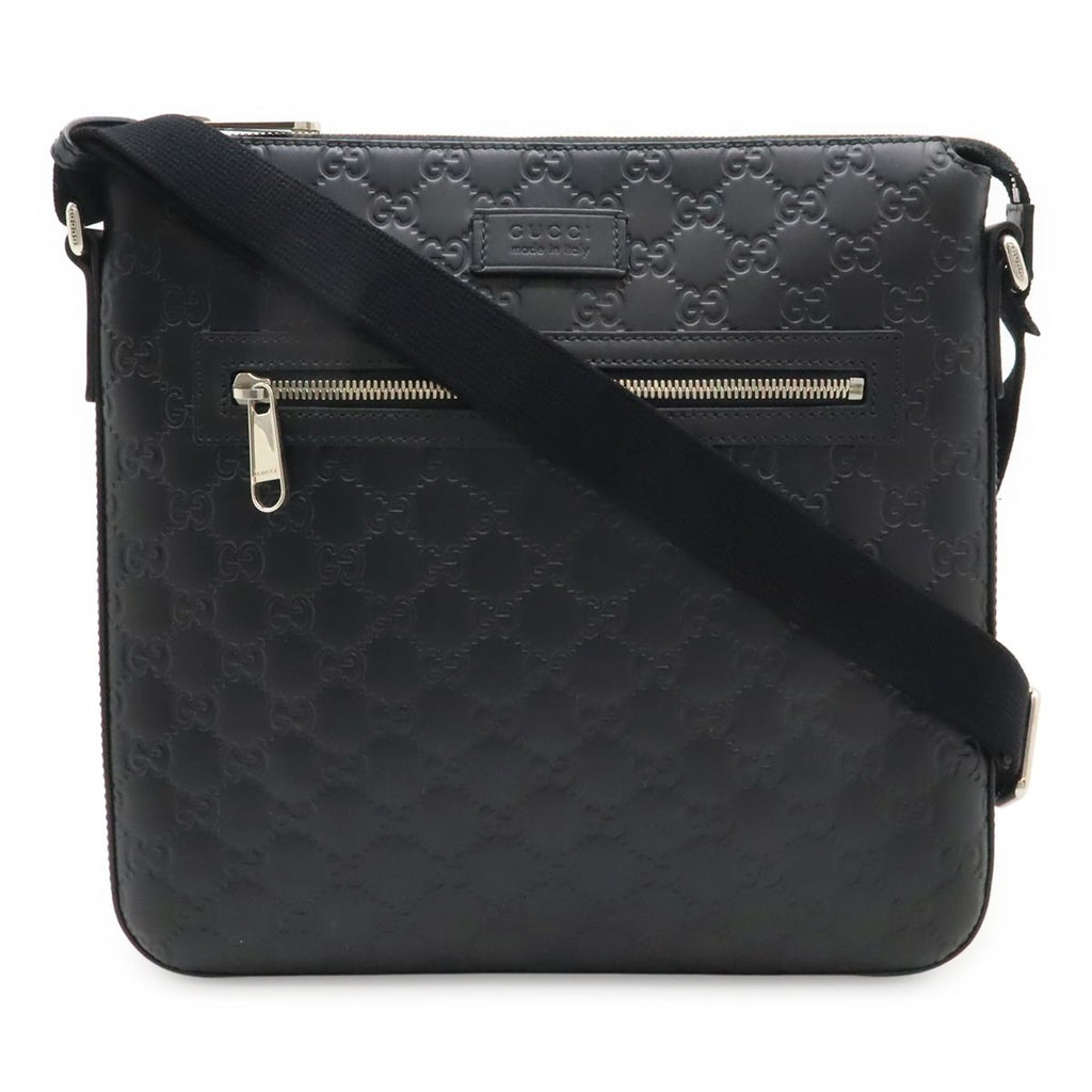 Gucci Guccissima Shoulder Bag Crossbody Leather Black Silver