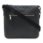 Gucci Guccissima Shoulder Bag Crossbody Leather Black Silver