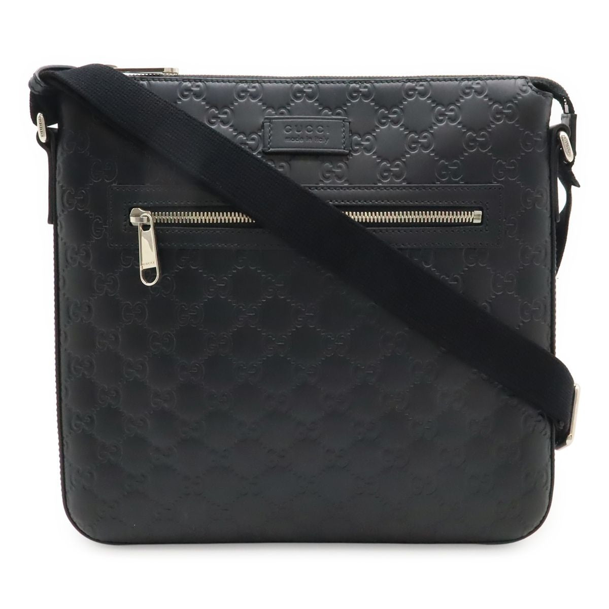Gucci Guccissima Shoulder Bag Crossbody Leather Black Silver