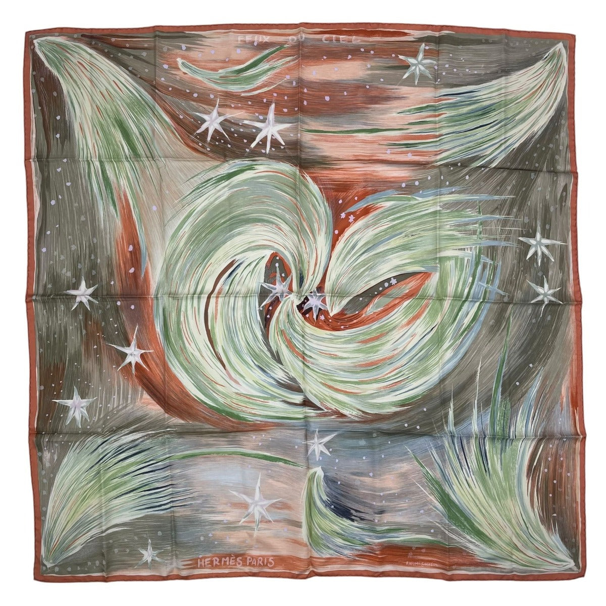 Hermes Scarf Silk Carre 90 Feux du Ciel Heavenly Fire Orange