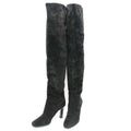 Saint Laurent Paris Knee High Suede Leather Heel Boots Black 37