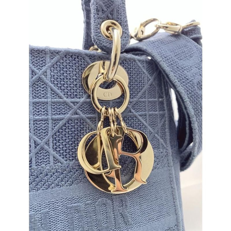 Dior Cannage Lady D-Lite Medium Bag Denim Navy Bu — view 9