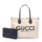 Gucci Tote Print Natural Navy Canvas Leather Large Ivory