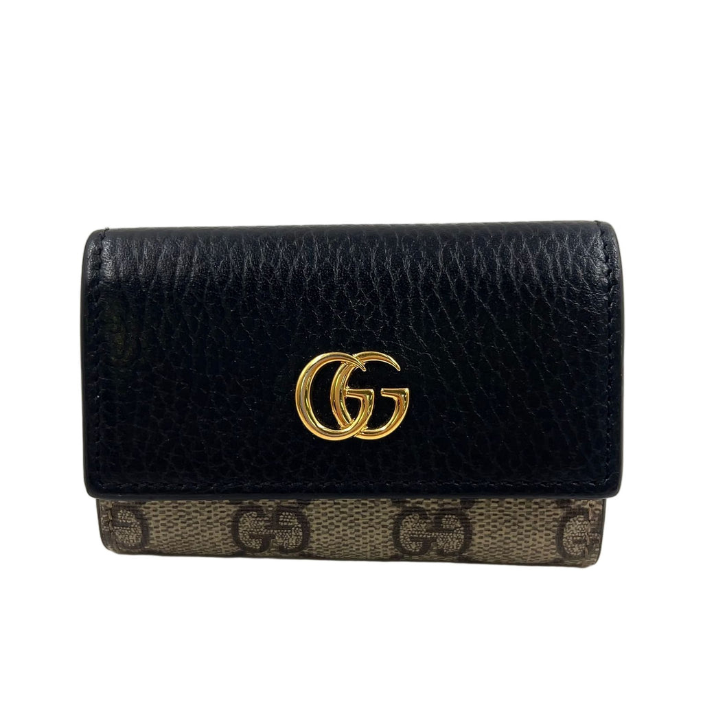 Gucci GG Marmont Petit Leather Black Beige Key Case Gold Key Holder