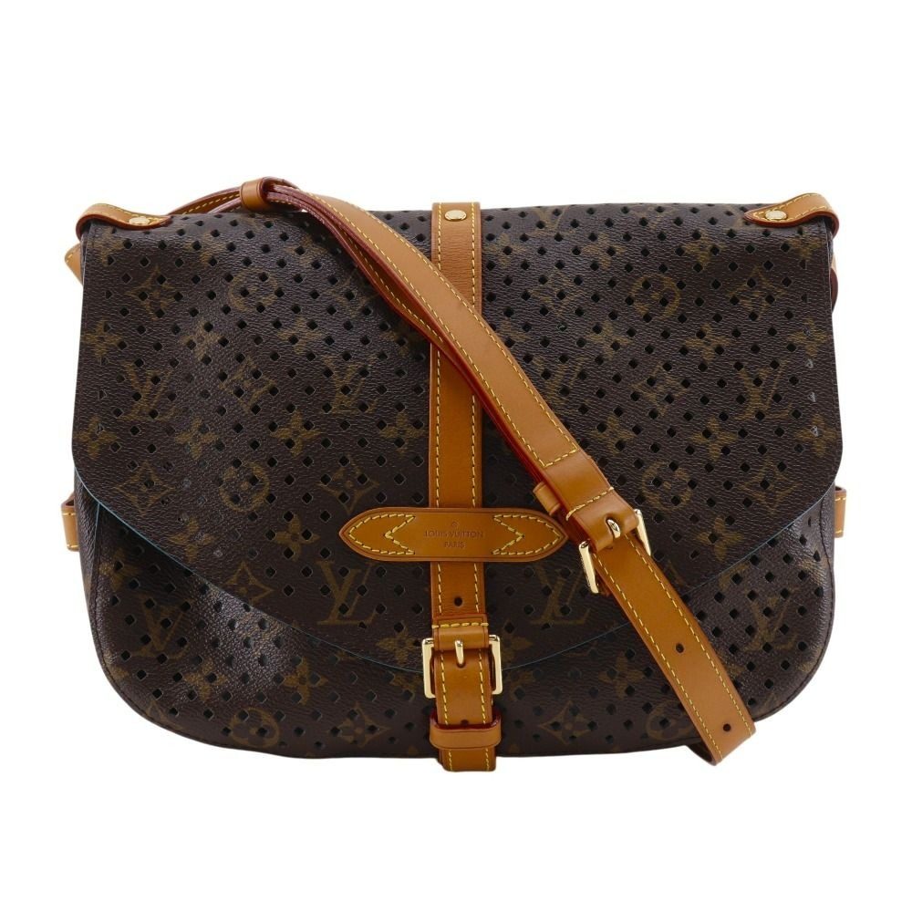 Louis Vuitton Saumur PM Monogram Perfoux Turquoise Brown