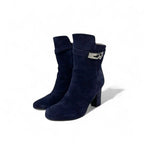 Hermes Boots Short Shoes Suede Navy Silver Kelly Hardware