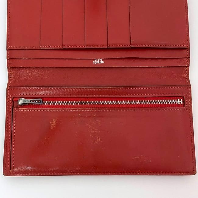 Hermes Bifold Long Wallet Bearn Red Leather — view 9