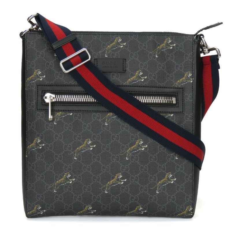 Gucci Shoulder Bag GG Supreme Canvas Black Gray Silver Hardware Tra