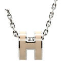 Hermes Necklace Pop H Mini Pendant Metal Lacquer Brown Glace Silver Light