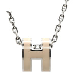 Hermes Necklace Pop H Mini Pendant Metal Lacquer Brown Glace Silver Light