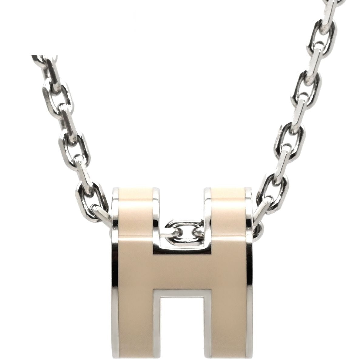 Hermes Necklace Pop H Mini Pendant Metal Lacquer Brown Glace Silver Light