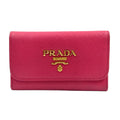 Prada Saffiano Metal 6 Leather Pink Key Case Gold Key Holder