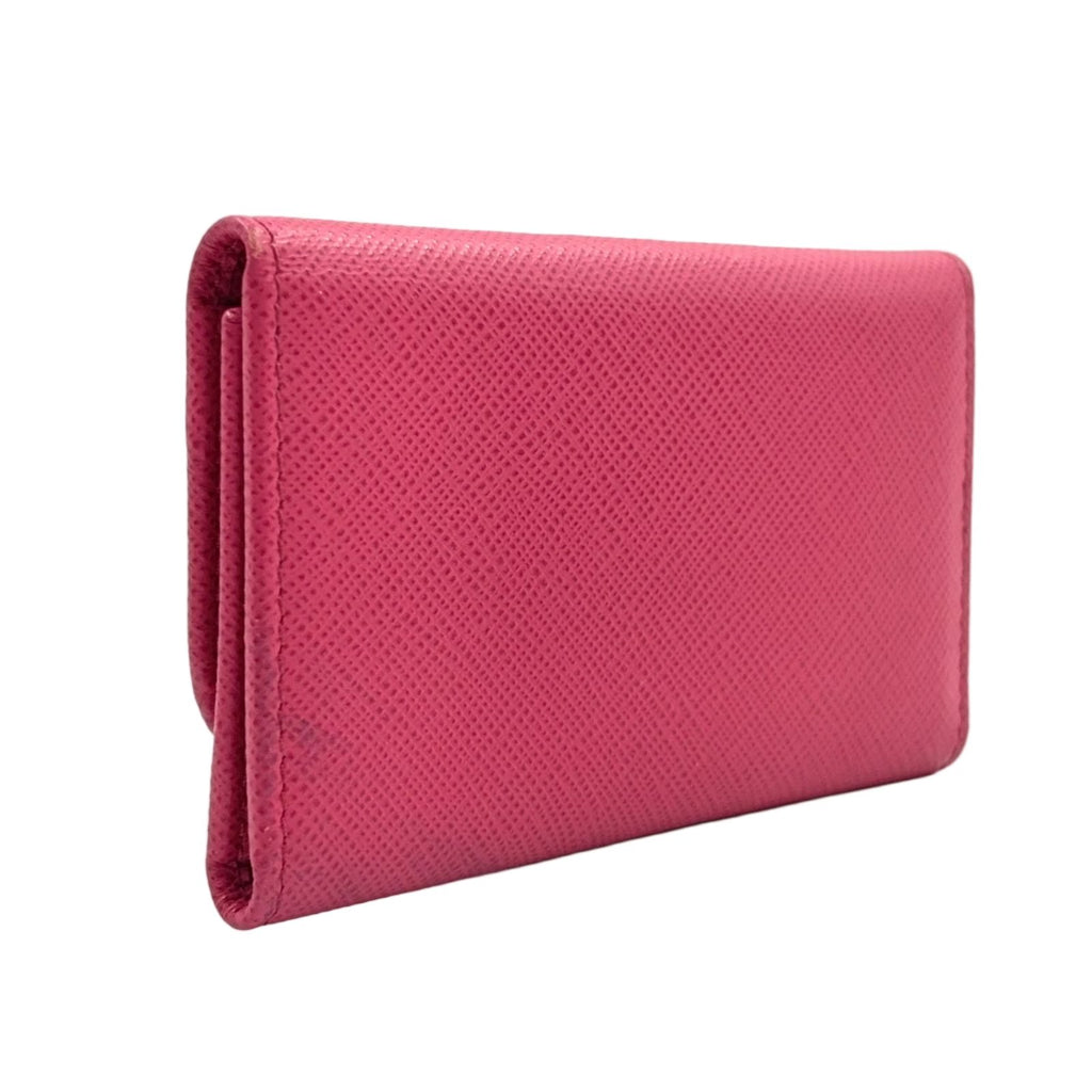 Prada Saffiano Metal 6 Leather Pink Key Case Gold Key Holder — view 2