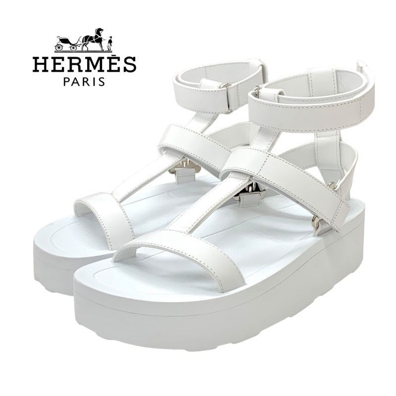 Hermes Enid Sandals Shoes Leather White Sports