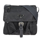Prada Shoulder Bag B8994 Nylon Leather Black Silver Hardware VELA Triangle Logo