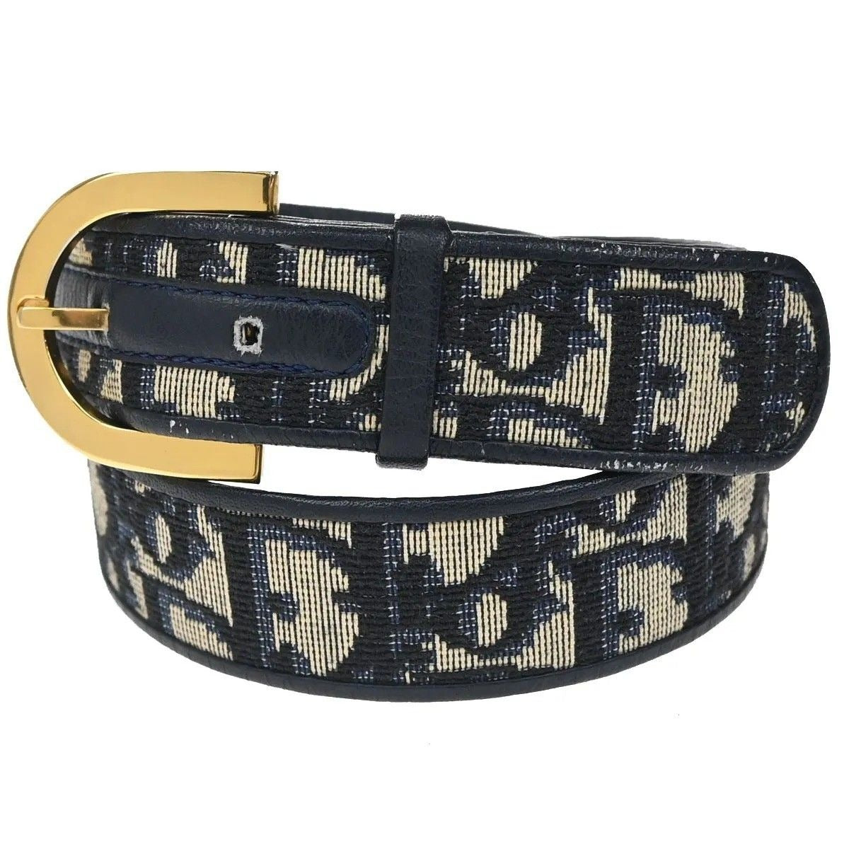 Dior Christian Belt Trotter Logo 65 Navy Canvas Leather
