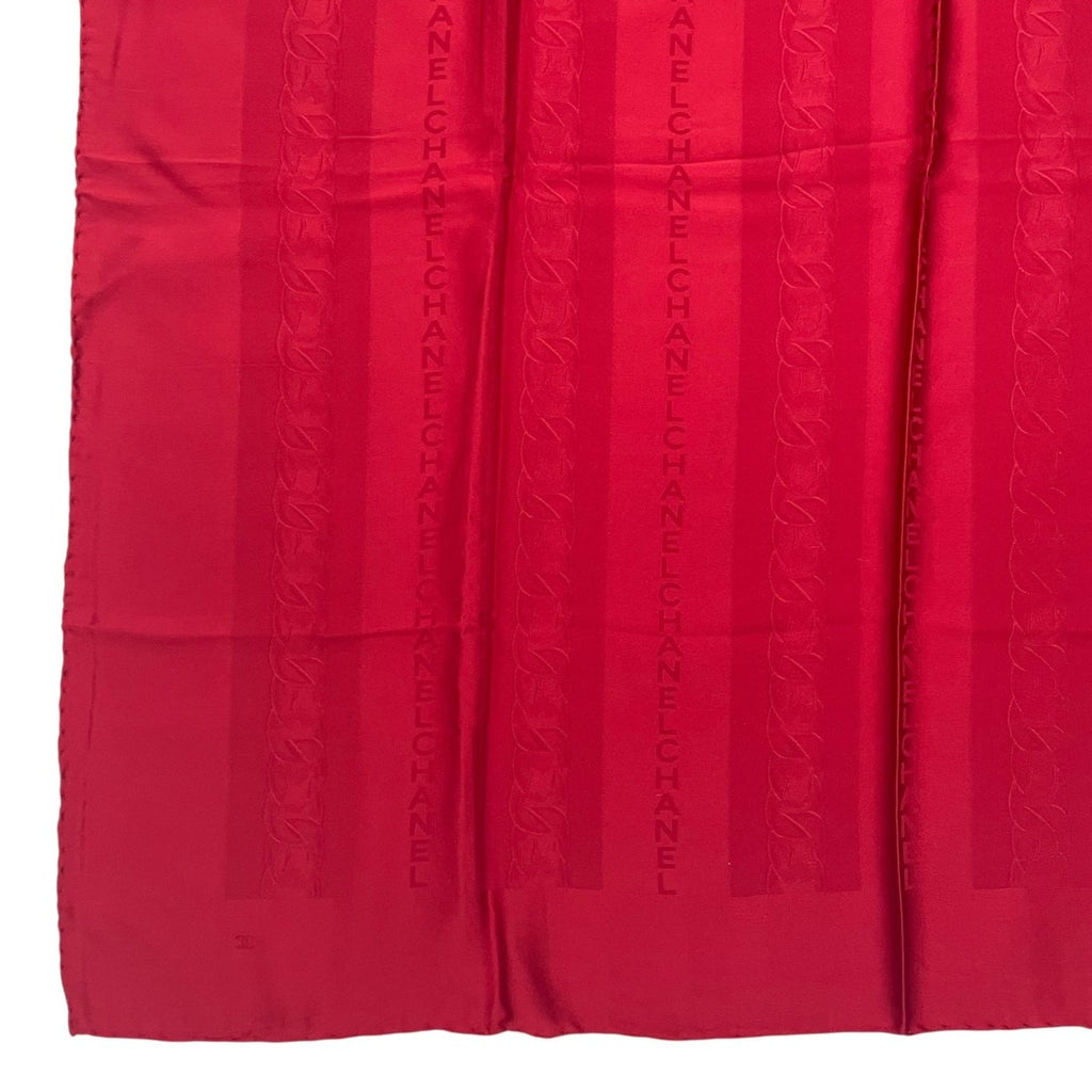 Chanel Scarf Silk Logo Striped Pattern Red — view 4