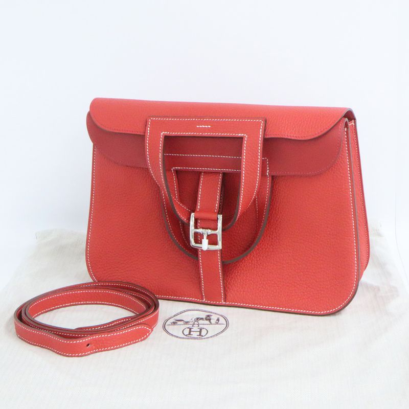 Hermes Halzan 31 Taurillon Clemence Rouge Tomato Vermillion Silver — view 5