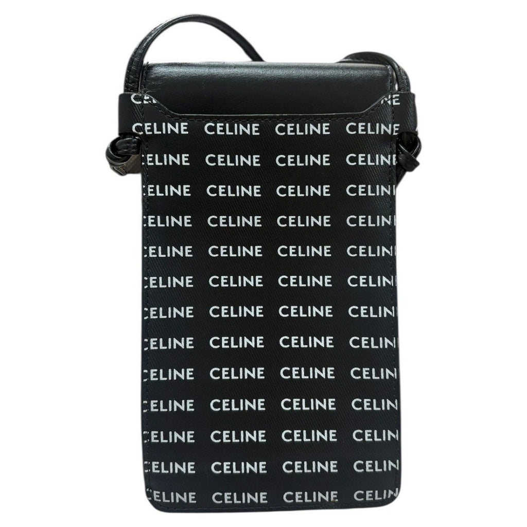 Celine Logo Print Black White Leather Shoulder Bag Phone Pouch Mobile — view 2