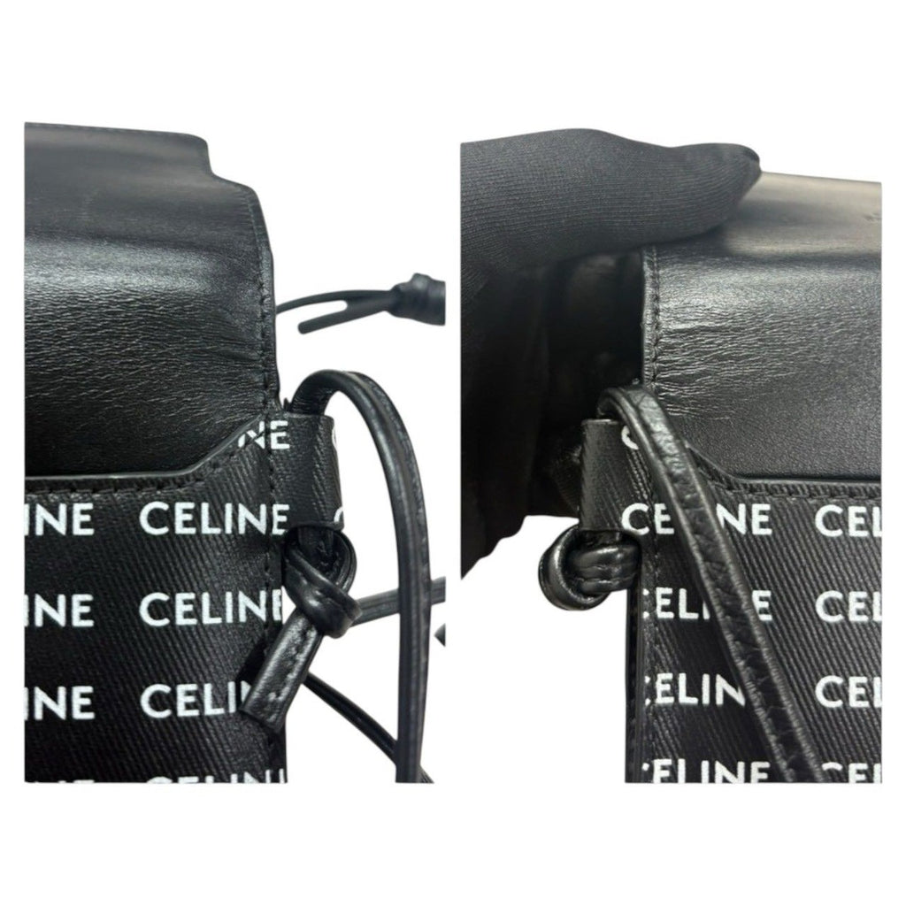 Celine Logo Print Black White Leather Shoulder Bag Phone Pouch Mobile — view 5