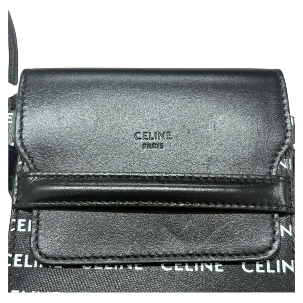 Celine Logo Print Black White Leather Shoulder Bag Phone Pouch Mobile — view 7