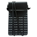 Celine Logo Print Black White Leather Shoulder Bag Phone Pouch Mobile