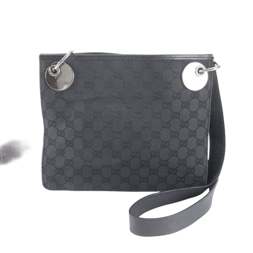 Gucci GG Canvas Leather Shoulder Bag Crossbody Hand Tote Black