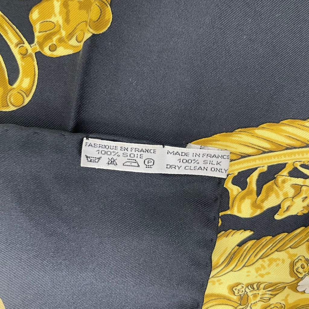 Hermes Scarf Silk Carre 90 les Cavaliers D'Or Golden Knight Black — view 9
