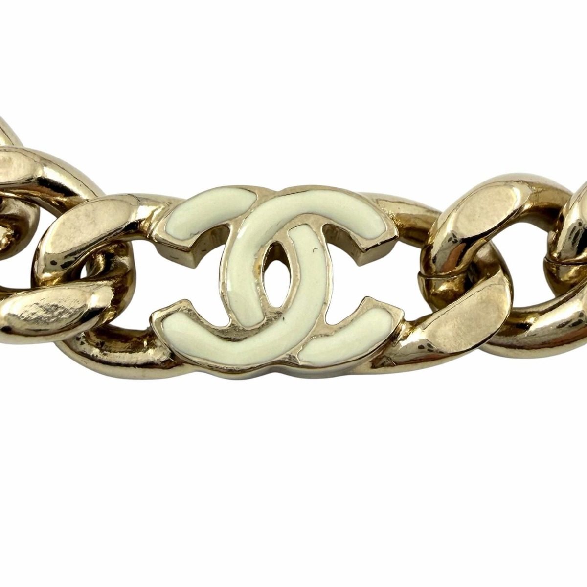 Chanel CC Logo Chain Bracelet Gold White — view 3