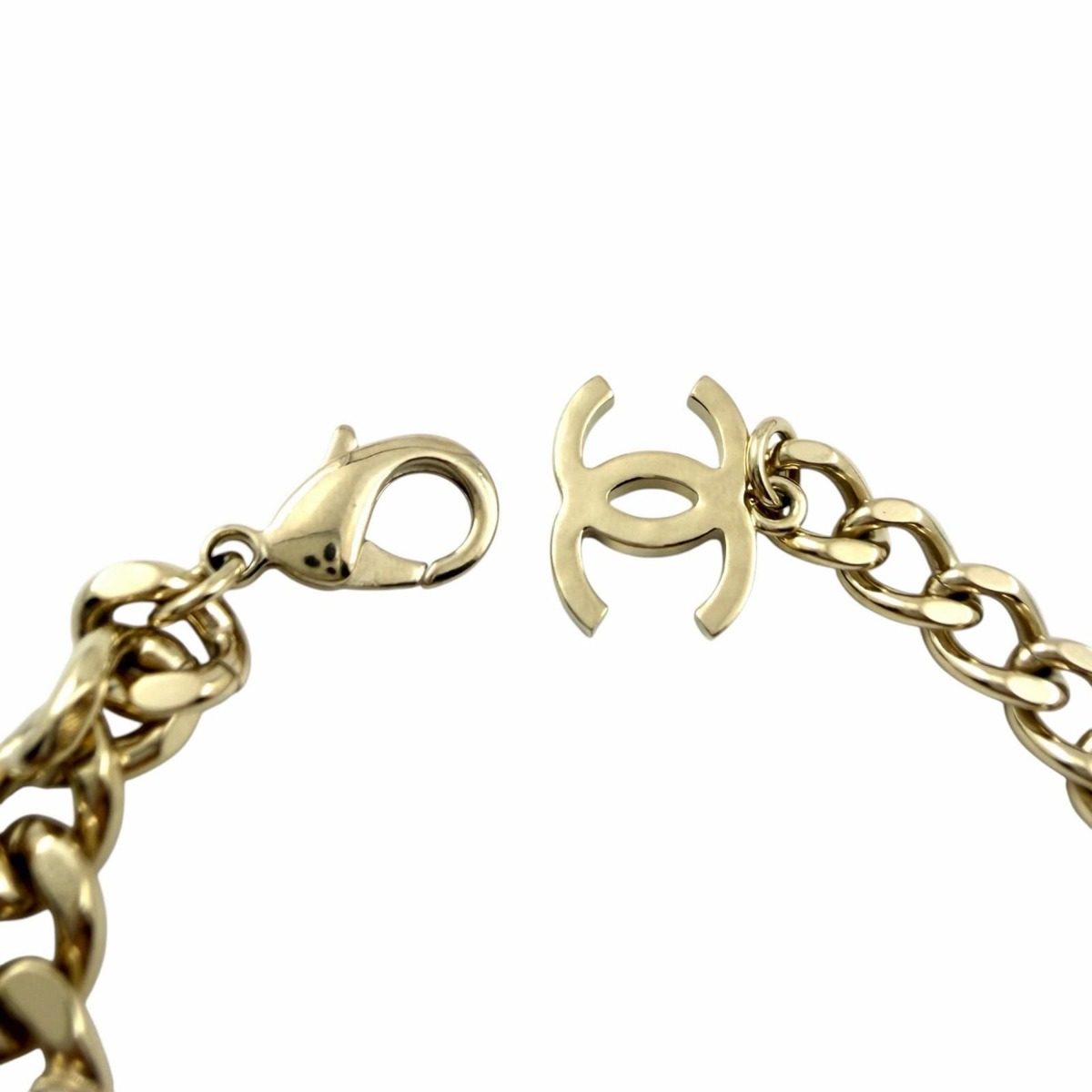 Chanel CC Logo Chain Bracelet Gold White — view 5