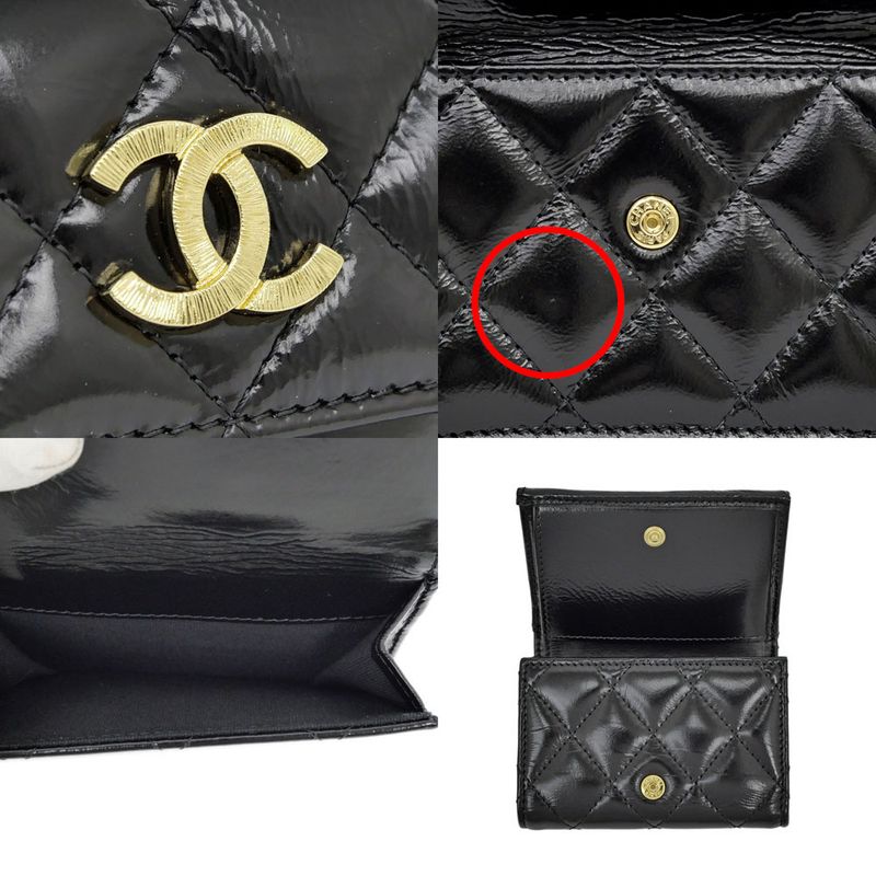 Chanel Small Flap Wallet Black Gold Hardware Shiny Calfskin — view 6