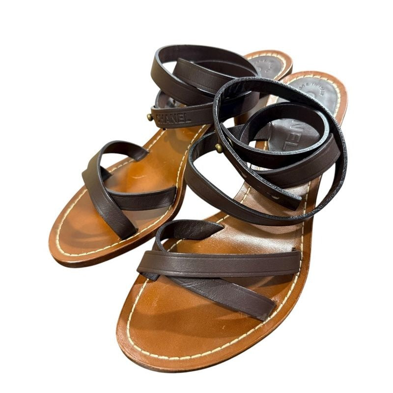 Chanel Coco Mark Leather Ankle Strap Sandals Size 35 1 2