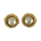 Chanel Pearl Coco Mark Gold White Metal Earrings 97 — view 2