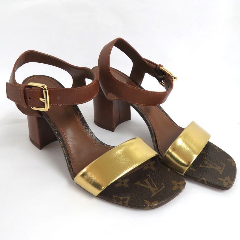 Louis Vuitton Monogram Ankle Strap Heel Sandals Brown Gold 36 1 2 — view 3