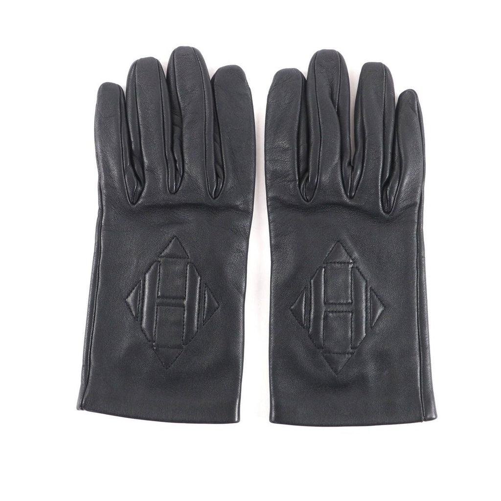 Hermes Lining Silk H Logo Lamb Leather Gloves Black 7.5 — view 3