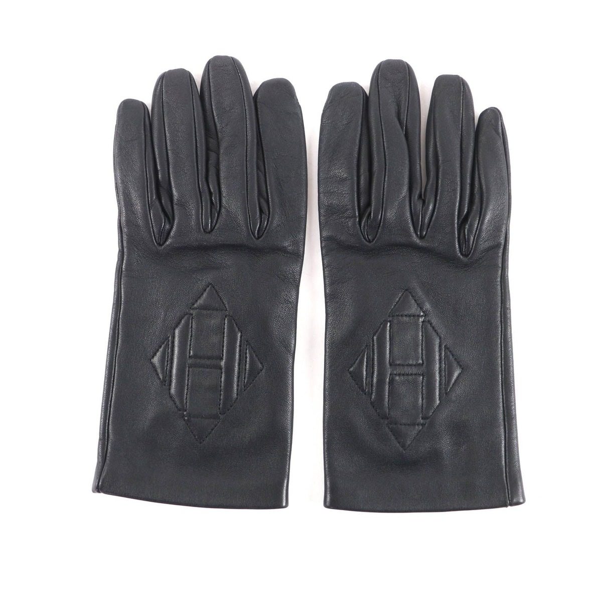 Hermes Lining Silk H Logo Lamb Leather Gloves Black 7.5 — view 3