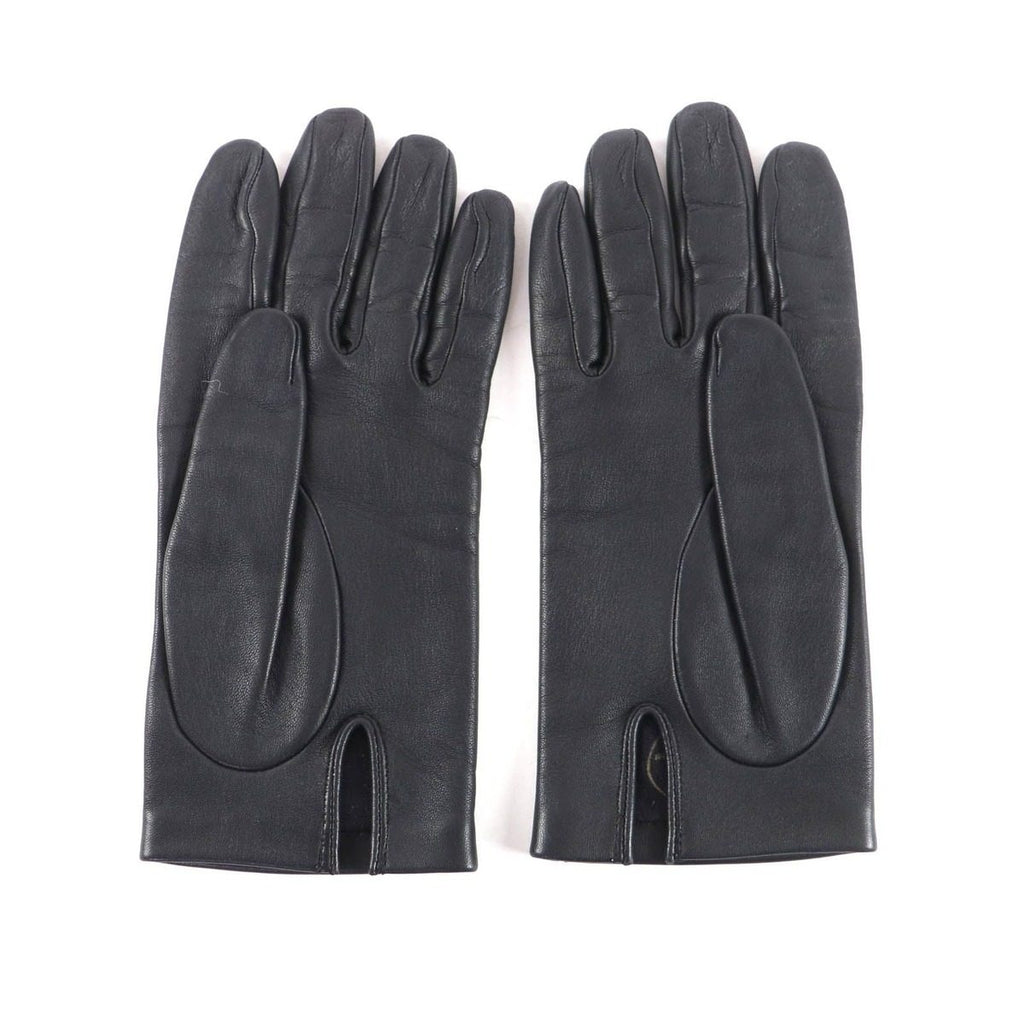 Hermes Lining Silk H Logo Lamb Leather Gloves Black 7.5 — view 4