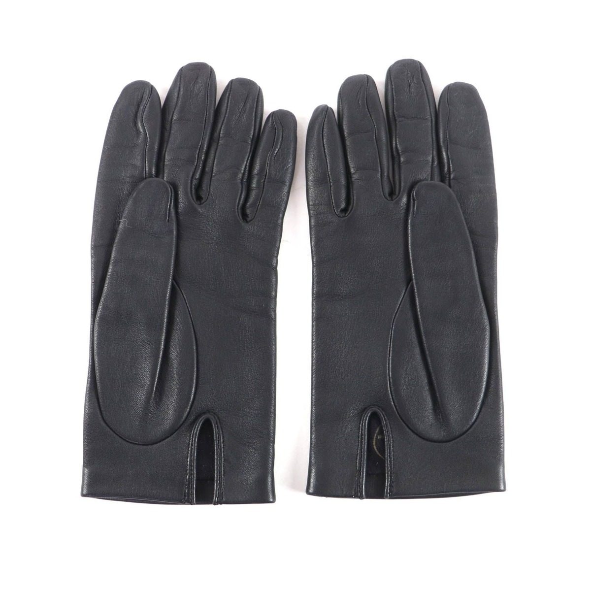 Hermes Lining Silk H Logo Lamb Leather Gloves Black 7.5 — view 4