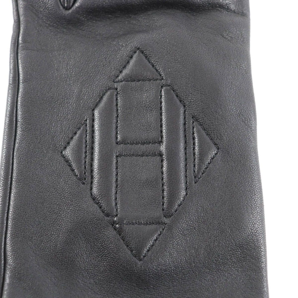 Hermes Lining Silk H Logo Lamb Leather Gloves Black 7.5 — view 8