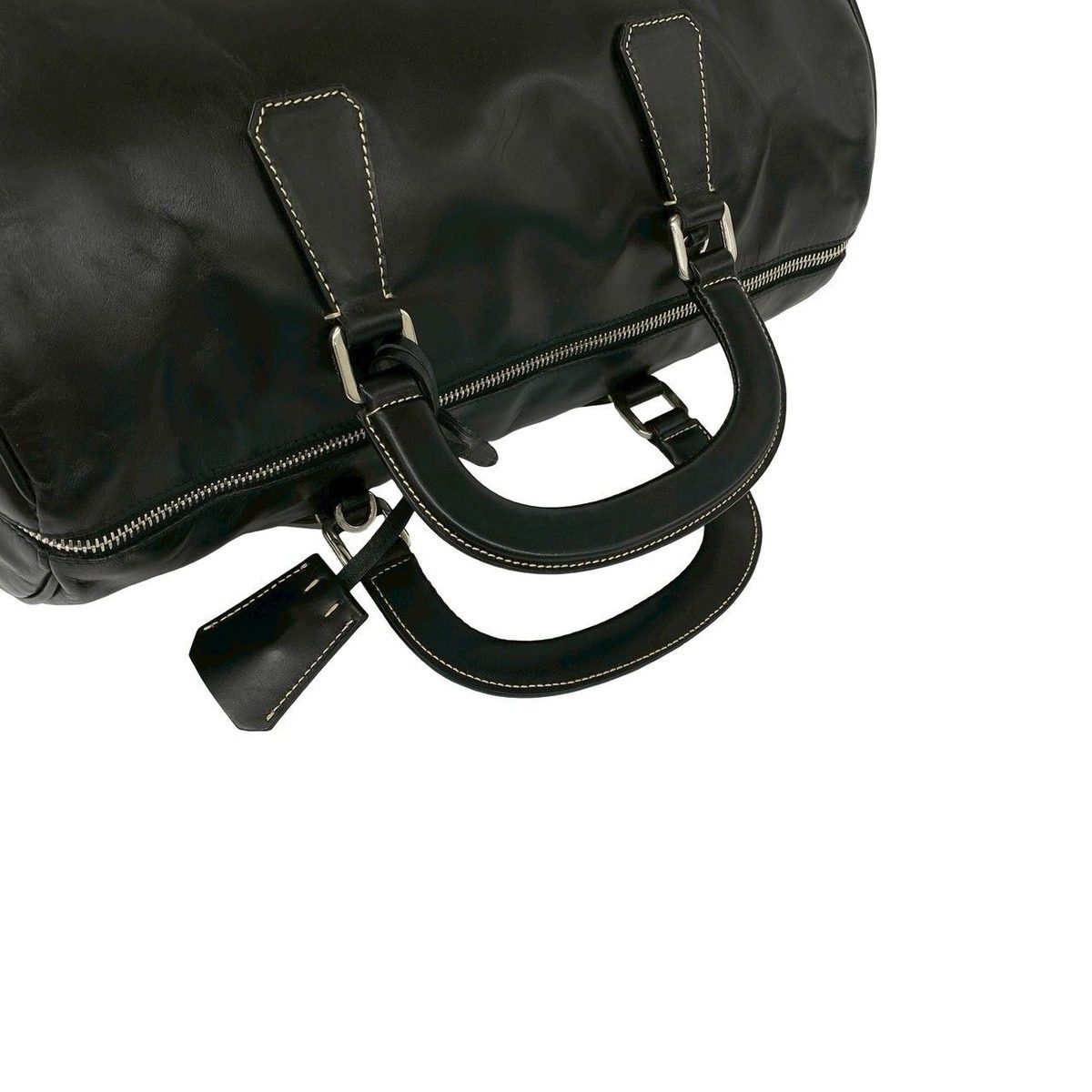 Prada Logo Stitch Leather 2-Way Shoulder Bag Black — view 4