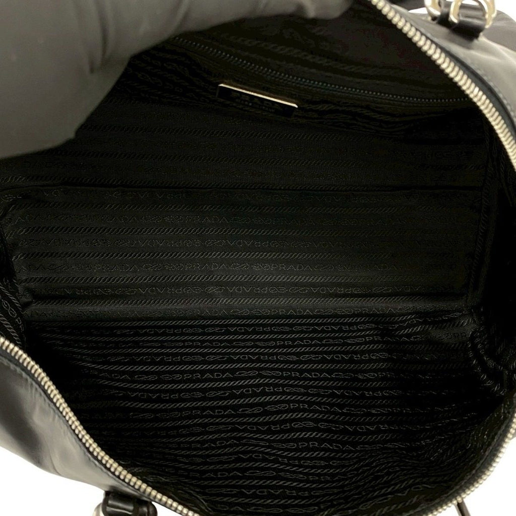 Prada Logo Stitch Leather 2-Way Shoulder Bag Black — view 9