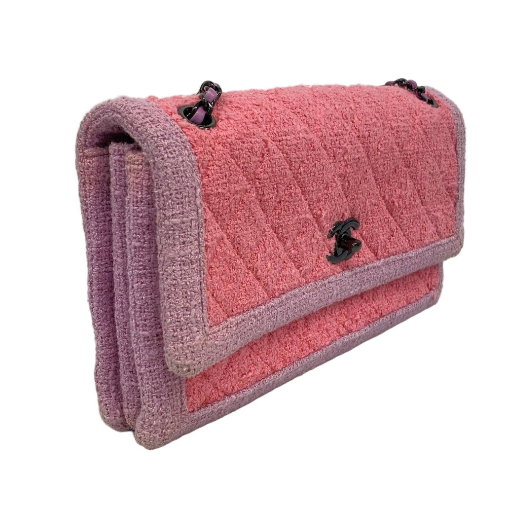 Chanel Shoulder Bag Quilted Tweed Pink Purple — view 2
