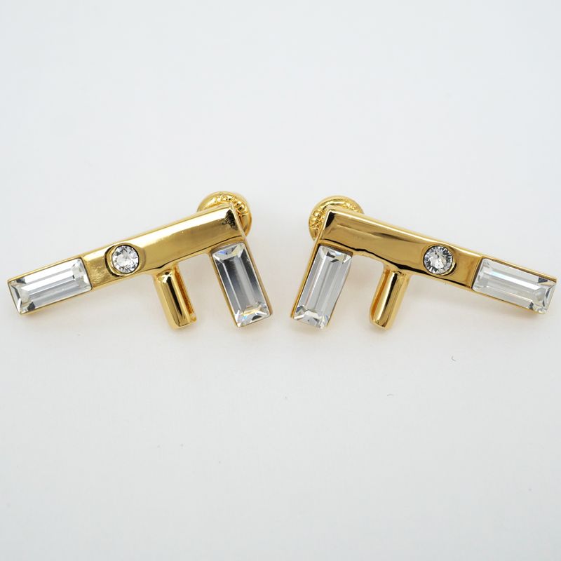 Fendi Earrings Fast Logo Brass Crystal 8 Ah713 Gold Accessories — view 3