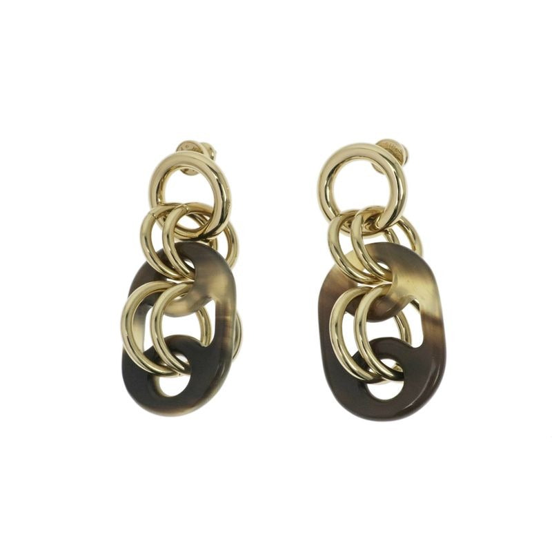Hermes Yulidice PM Earrings Buffalo Horn Pair Brown Gold Hardware