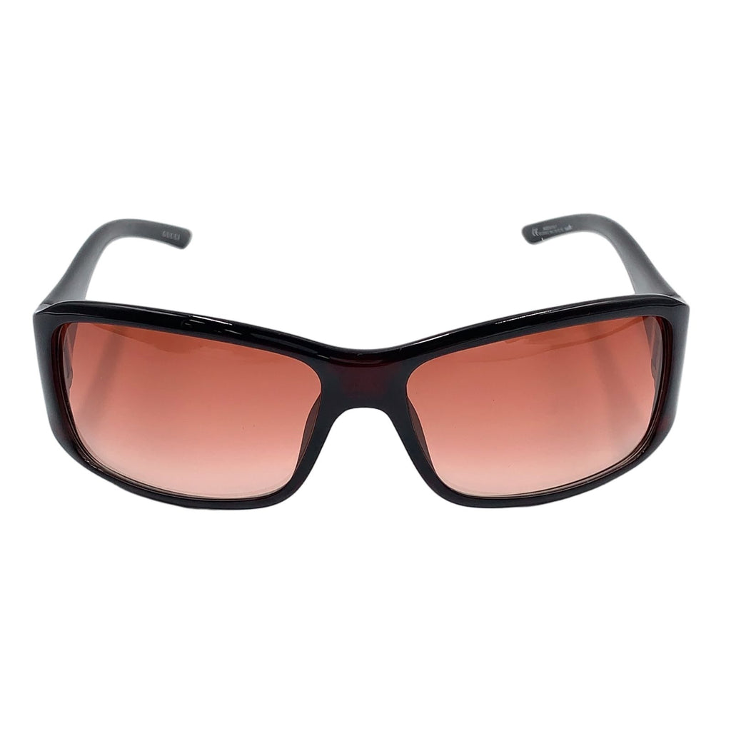 Gucci Vintage Logo Acetate Metal Dark Brown Sunglasses Gold Eyewear