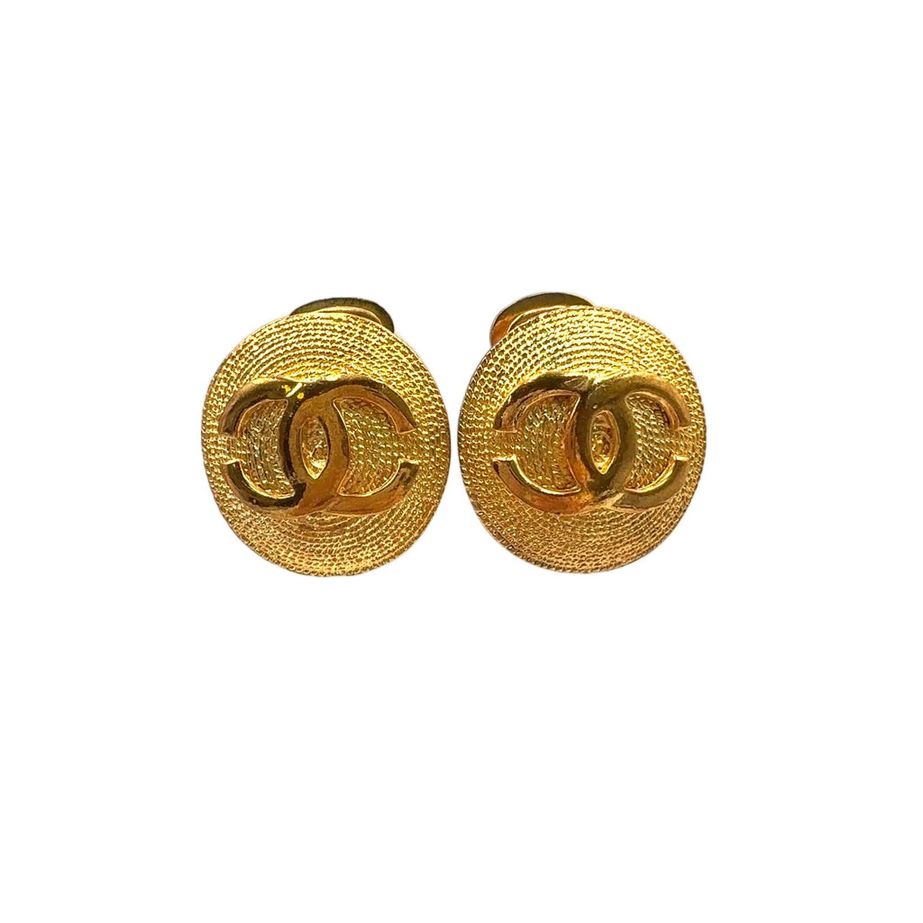 Chanel Limited CC Logo Round Gold Plated Earrings